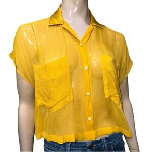 Morisane Women’s Size M Marigold Silk Chiffon Button Up Boyfriend Sheer Shirt